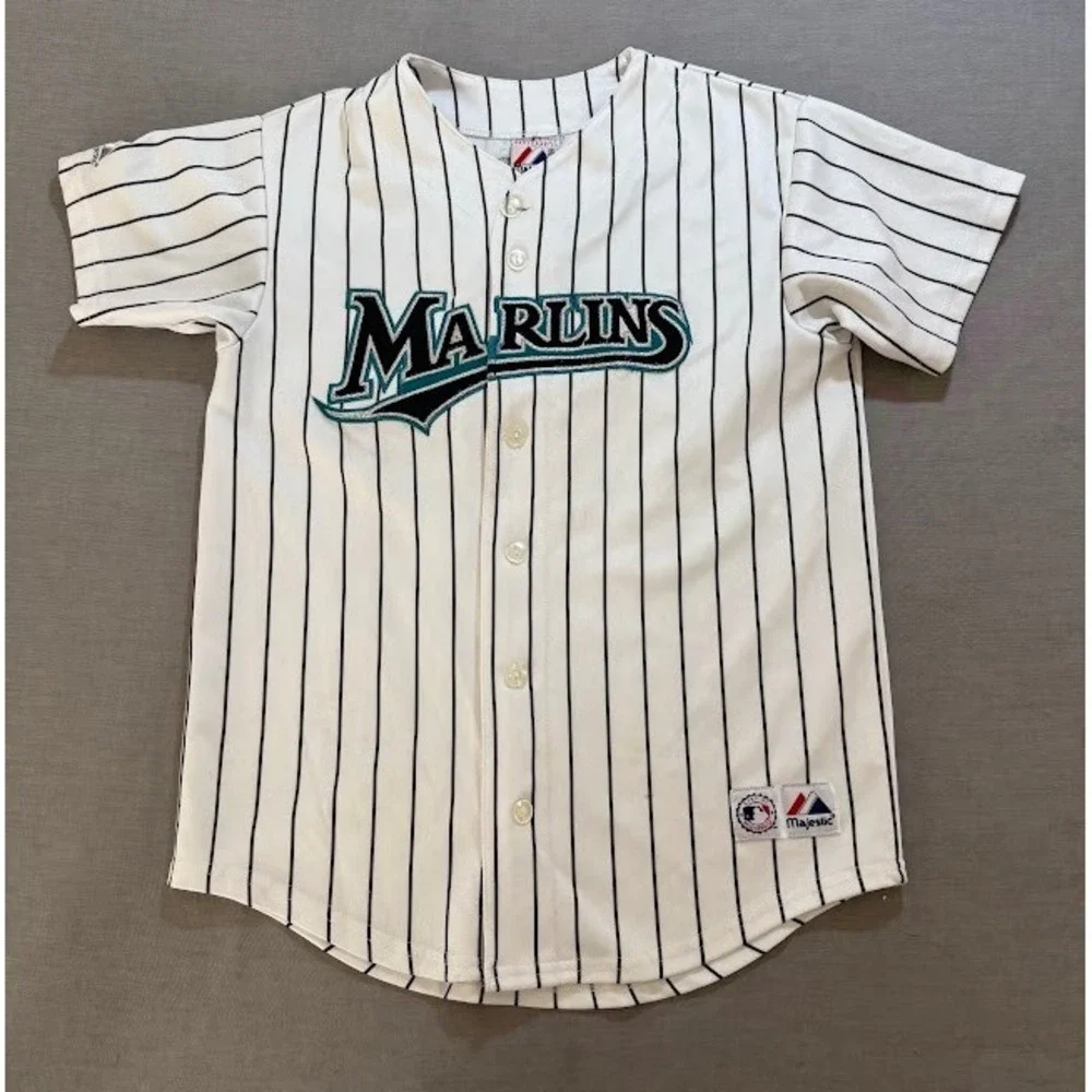 Vintage Majestic Marlins Ramirez #2‎ Baseball Jersey Pinstripe White Boys Size L